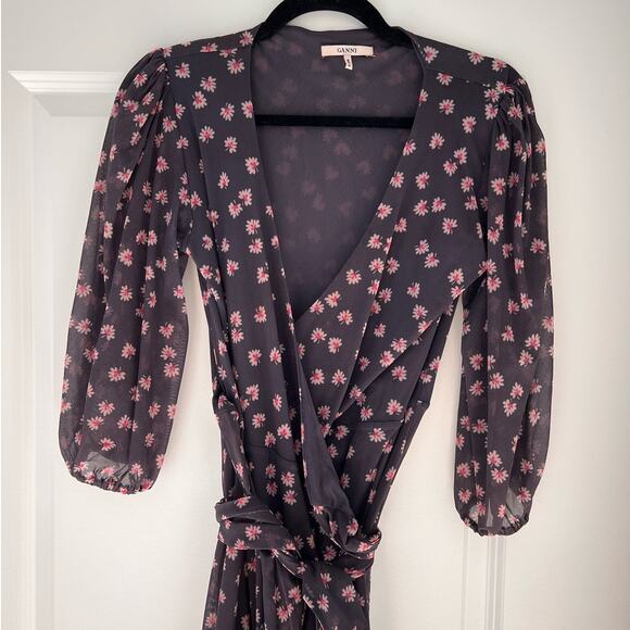 $290 GANNI Tilden Mesh Eclipse Floral Print Midi Length Dress - 38 (US 6) - Picture 9 of 9